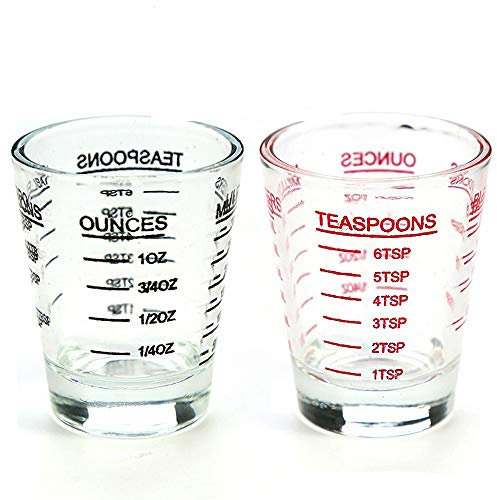 Shot Glasses Measuring Cup Round Liquid Heavy Glass Espresso Shot Glass 1 OZ 4 Features 30ML (2Pack-Black+red)