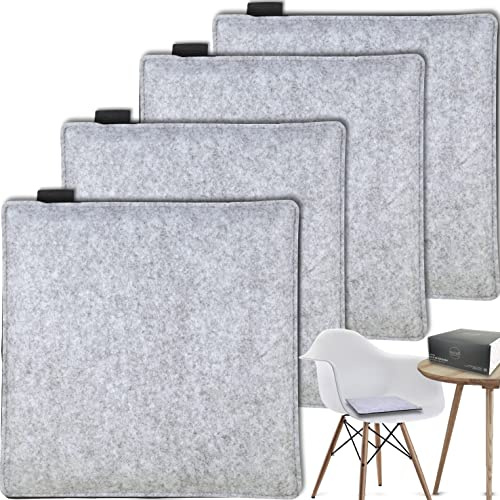 MAHEWA® Sitzkissen eckig aus Filz 35x35cm - 4er Set Waschbare Stuhlkissen passend für Retro Stühle - Stuhl Sitzpolster Sitzauflage Hellgrau/Anthrazit mit schwarzem Emblem