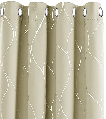 Deconovo Cortinas Salón Opacas Modernas Térmicas Aislante Decorativas con Ojales 2 Piezas 132x138cm Beige Oscuro