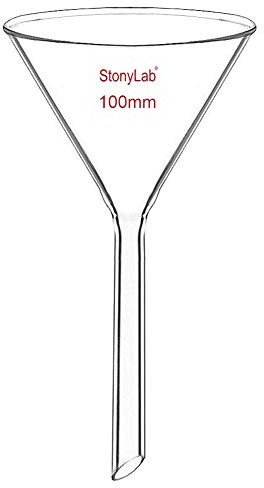 stonylab 1 Paquete Embudo de Vidrio de Borosilicato de Embudo de Vidrio Glass Funnel, Tallo Corto 100 mm de Diámetro, 100 mm de Longitud Del Vástago
