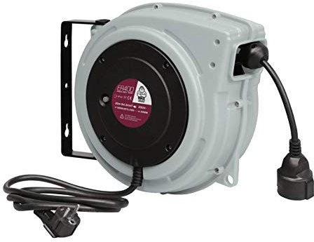 MAXTOOLS ER400 - Enrollacables profesional con cable eléctrico tripolar resistente al aceite H07RN-F, 1.5 mm2 de sección, 20 metros