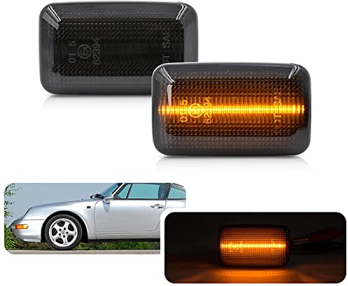 njssjd Canbus LED Seitenblinker Blinker Lichter für P/Orsche 911 930 Carrera 964 993 924 924S Coupe 944 Coupe Cabrio 959 968 Fender Side Blinker Repeater Lampen OEM Fit Smoked Lens