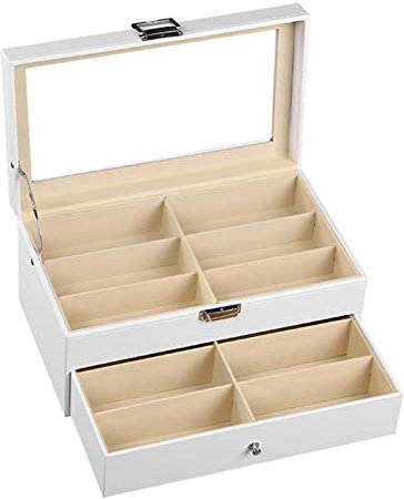 Brillenbox Brillen Display Brillenkoffer, Weiß PU-Leder doppelte Schichten 12 Slots Brillen-Kasten-Halter eines Top Brillen Sonnenbrillen-Anzeigen-Speicher-Organisator-Fall-Behälter Brillenaufbewahrun