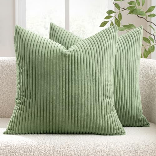 MIULEE Federe per Cuscini per Divano in Velluto a Coste Copricuscini per Camera da Letto Soggiorno Federa per Letto Matrimoniale Moderna Decorativa Fodere Quadrati 2 Pezzi 40X40 CM Fagiolo Verde