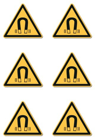 Warnung vor magnetischem Feld: W006 - DIN EN ISO 7010 / ASR A1.3 - Aufkleber: 5 cm, 6 Stück
