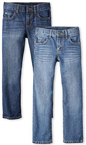The Children's Place Boys Basic Straight Leg Jeans,Carbon Wash/Dk Juptier 2 Pack,10S