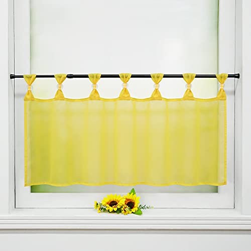 Delien Uni Scheibengardine Voile Bistrogardinen mit Schlaufen Küche Kurzstore Einfarbige Transparente Kurzgardine Cafe Stores Gardine Kurzer Vorhang BxH 90x30cm,Gelb
