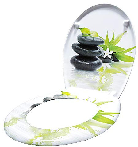 ACXIN WC Sitz mit Absenkautomatik Klodeckel mit Absenkautomatik aus Duroplast und Edelstahl, Antibakteriell, Leicht zu Reinigen, Abnehmbar (Steine)