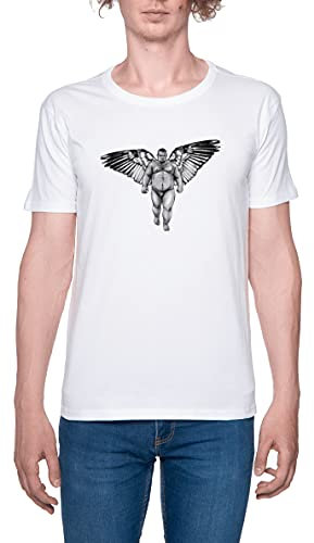 Wrestler Big Male with Wings Maglietta da Uomo a Maniche Corte Casual Leggera Girocollo Bianca Men's Tshirt White Crew Neck 5XL