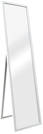 [en.casa] Ganzkörperspiegel Giovinazzo Standspiegel mit Rahmen 150 x 35 cm neigbar Bodenspiegel zum Aufstellen Schlafzimmer rechteckig Flurspiegel Weiß
