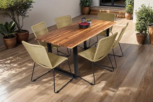 SAM 7tlg. Outdoor-Tischgruppe Avila 180x90 cm, 6 Seilstuhl ISRA Taupe