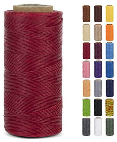 LEREATI Filo Cerato 0.8mm x 260m 150D Cordino Cuoio Filo da Cucito, Cordoncino Piatto Cerato per Legatoria, Creazione di Gioielli, Tela, Uncinetto, Cucire in Pelle, Portafoglio (Rosso)