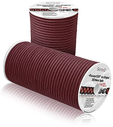 Ganzoo Paracord 550 Seil Typ 3 4 mm in Merlot, Hybrid Nylon Polyester, 100 m, 32 Litzen Außenmantel, 7 Kernstränge, 550 lbs ca. 250 kg Bruchlast für Reparaturen, Befestigen und Abspannen