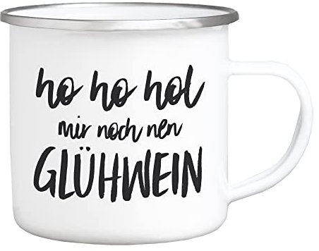 Interluxe Emaille Becher Tasse - Ho ho hol mir mal den Glühwein - lustiger Spruch Weihnachtsmarkt Weihnachtsdeko Weihnachtszeit Winterzeit Winter Geschenkidee