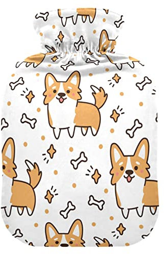 YOUJUNER Wärmflasche mit süßem walisischem Corgi-Hunde-Musterbezug, 1 Liter, großer Wärmbeutel, warmer Komfort, Handfüße, wärmer