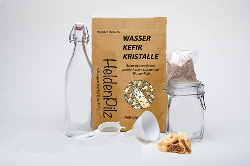 Kit de démarrage kéfir d'eau - Kit de bricolage - Champignon de kéfir original dans un paquet sans souci avec cristaux japonais actifs - Culture de kéfir puissante pour un démarrage parfait (kit de