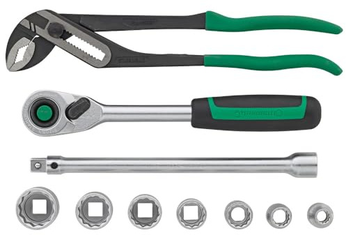 STAHLWILLE Ergänzungs-Satz für Agrar-Set mobil | 10-tlg. Werkzeug Set | 1/2“ Ratsche und Verlängerung | Doppelsechskanteinsätze | Wasserpumpenzange