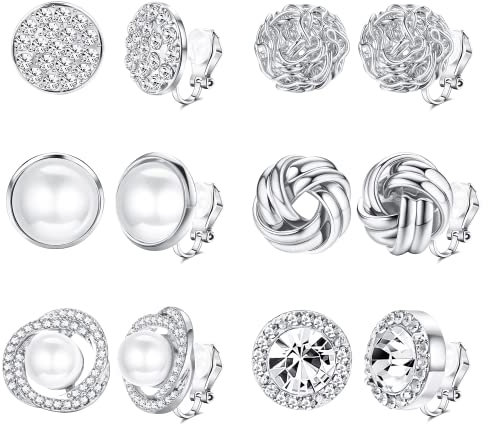 MILACOLATO 6 Paare Clip Auf Ohrringe Cubic Zirkonia Perle Knoten Twist Clip Auf Ohrringe Nicht Pierced für Frauen Mädchen Clip Ohrringe Set