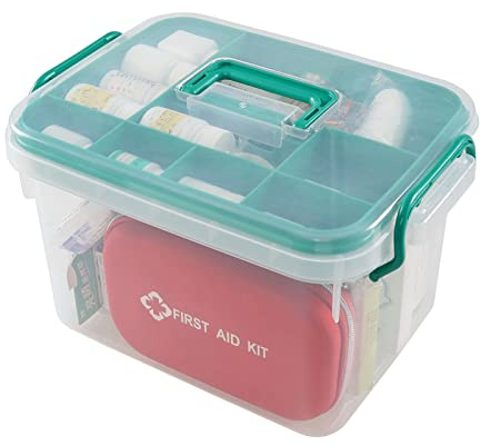 Ponpong Clear Plastic First Aid Box Empty, Family Medicine Kit Storage Box