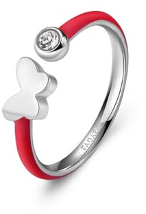 S'Agapõ Anillo de mujer de acero y cristales con símbolo de mariposa | Colección Vibes – SVB66