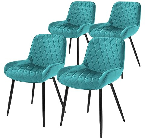 ML-Design 4er Set Esszimmerstühle, Petrol, Sitzfläche aus Samt, Stahlgestell, Esszimmerstuhl mit Rücken- und Armlehnen, Küchenstühle Küchenstuhl Wohnzimmerstühle Wohnzimmerstuhl Polsterstuhl Stühle