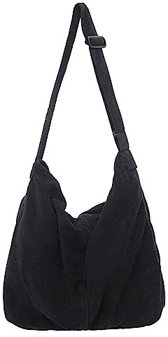 Makukke Umhängetasche Damen Handtasche, Cord Taschen Groß shopper Tote Bag schultertasche Casual Crossbody Bag für Schule Büro Arbeit Reisen Ausflug Einkauf,Schwarz Tasche