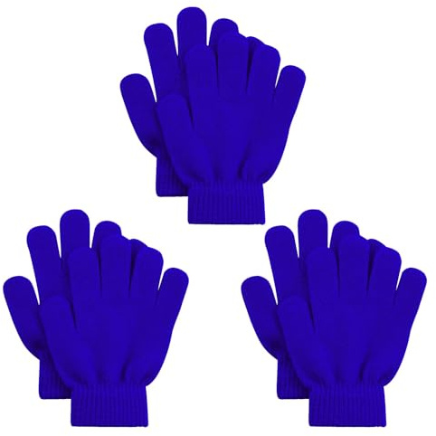 3 Pairs Kid's Winter Magic Gloves, Soft Children's Winter Knitted Stretchy Gloves Unisex Knit Full Finger Glove Warm Kids Magic Glove for 3~8 Years Old Kids Daily Wear Winters(Blue)