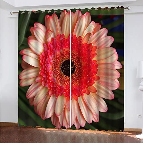 Verdunklungsvorhänge 3D Rote Chrysantheme Muster Gardinen Mit Ösen Blickdichte Vorhänge Für Schlafzimmer Wohnzimmer 200x160 Cm Vorhang Kinderzimmer Junge, 2Er Set Gardinen Mit Ösen, Abdunkelnde