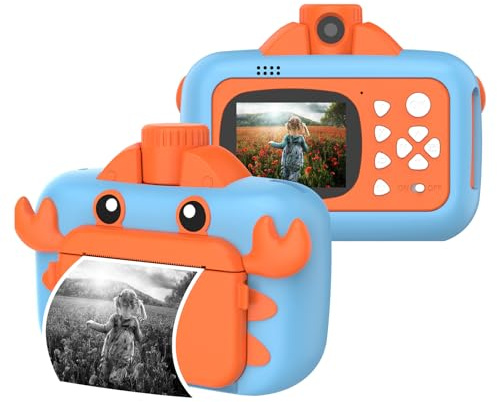 Andoer Camara Fotos Infantil Instantanea, 1080P 2,4 Cámara Instantánea para Niños Giratoria de 180°con Rollos de Papel Tarjeta de Memoria de 32 GB y Pegatinas, Regalo de Cumpleaños de Festivales