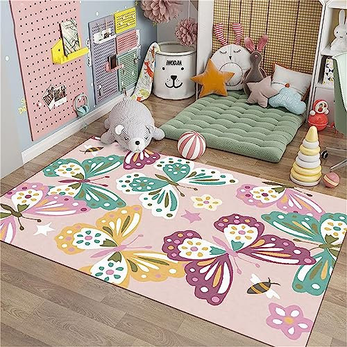 Teppich Wohnzimmer Teppich Kurzflor Modern Design rutschfest Waschbar Teppich Für Schlafzimmer Bodenmatte Innen Und Außen Teppich Cartoon Rosa Schmetterling180 X 280 cm / 70,86 X 110,23 Zoll -9G0Q-U2
