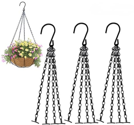 FS-ANZHE SHOP Pack of 3 Spare Replacement 4-Point Chains for 14Inch Easy Fill Baskets, Indoor Outdoor Flower Pots, Metal Chains for Hanging Plant Pot, Black