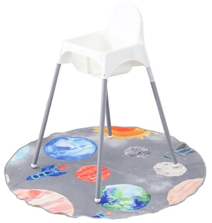 Treer Unterlage Hochstuhl 130cm, Baby Hochstuhl Bodenmatte Spritzmatte für Unter Hochstuhl Wasserdicht Rutschfest Bodenschutzmatte Karikatur Krabbelmatte Faltbar Baby Spielmatte (Planet)