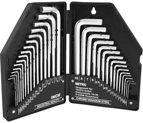 TECPO Innensechskantschlüssel Satz, 30-teilig Metrisch Zoll Größen Set - Winkelschlüssel Sechskant Schlüssel für Inbus Schrauben, gehärtet und rostfrei Winkelschlüsselsatz