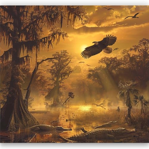 Papier Peint Panoramique Aigle de Paysage Naturel Peint, Papier Peint Personnalisée Brun, Fresque Murale Moderne pour Salon Chambre, Peinture Murale Décorative 250 x 175 cm (L x H)