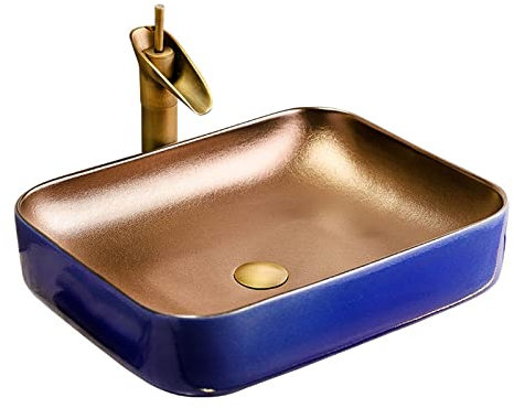 KJSHXYG Badezimmer-Waschbecken, vergoldet, rechteckig, Aufsatzwaschbecken, Keramik-Waschbecken, Waschbecken, Waschschüssel, Badezimmer, Haushalt, Kunstwaschbecken, Badezimmergefäß