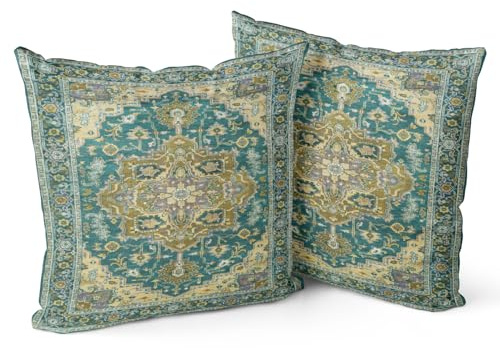 Snylcce Boho prydnadskuddöverdrag set med 2 mörkgröna antika och vintage design dubbelsidigt mönster 40 x 40 cm mjuka kuddöverdrag för trädgård bäddsoffa dekorativ 40 x 40 cm örngott