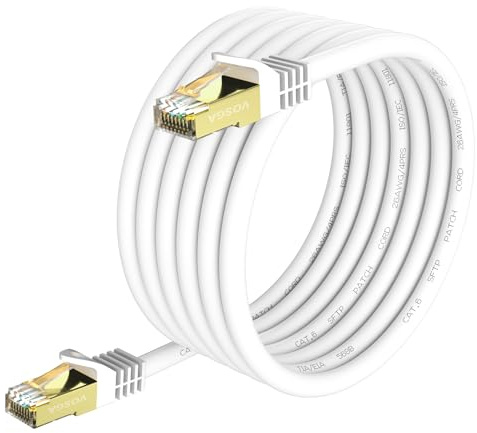 VOSGA Cable Ethernet Cat 6 para exteriores, 50 m, SFTP-550 MHz, blindado CAT6 RJ45, red LAN, impermeable, cable de Internet de entierro directo, 50 m, redondo, blanco