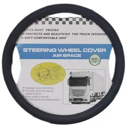 Black Steering Wheel Cover 44-46Cm Large For Truck Hgv Van Leather Look Soft