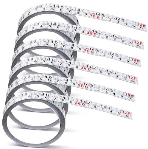 Saysurey 6 Pieces 12 ft Self Adhesive Measuring Tape Adhesive Backed Double Scale Ruler Measuring Tape for Work Woodworking Workbench Saw Drafting Table(White)