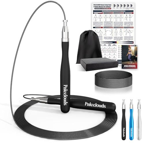Springseil Speed Rope, 2 Kugellager Springseil Erwachsene Fitness Mit kostenloses Schraubendesign & Aluminium-Griff, 300CM Seilspringen Mit Trainingsposter Für Boxen & MMA