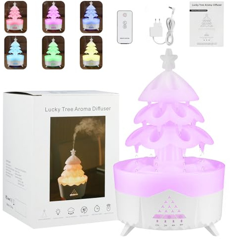 Luftbefeuchter Deko, Humidifier mit 7 Farben LED, Regengeräusche & Aromatherapie – Luftbefeuchter schlafzimmer, Luftbefeuchter Kinderzimmer, Luftbefeuchter 4 in 1 für frische Luft & Entspannung