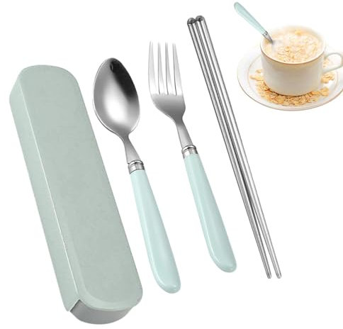 Utensilios de Viaje con Estuche, Juego de Cubiertos de Acero Inoxidable - Prácticos Cubiertos con Estuche de Viaje, Cucharas y Tenedores para Cocina, Escuela, Picnic y Oficina