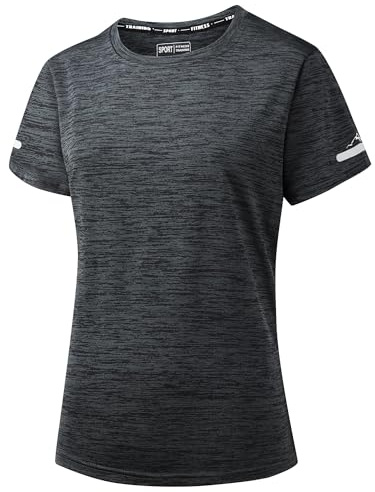 Peakwell Damen Sportshirt Atmungsaktiv T-Shirts Top Kurzarm Laufshirts Funktionsshirts Sport Oberteile (Schwarz, L)