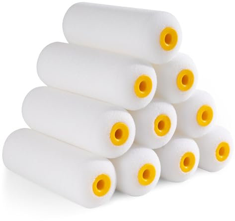 Mister Rui Gloss Roller, 10 Packs 4 Inch Mini Roller for Painting, Small Roller Set, Foam Brush, Paint Roller 4 Inch, Mini Paint Roller Cover, 4 Inch Foam Rollers for Painting Walls, Cabinets