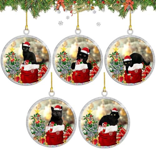 Weihnachts-Acryl-Anhänger-Ornamente,Weihnachtsbaum-Acryl-Anhänger | 5Pecies Schwarze Katzenbaumanhänger Weihnachtsanhänger | Niedliche, lustige Weihnachtsdekorationen, Feiertagszubehör für Kamin und T