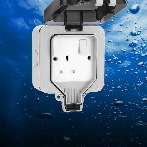CROWNSHOP Outdoor Socket Waterproof 13A 1-gang Switch Single IP66 Outdoor Weatherproof No Switch Socket Wall Power Socket Weatherproof Plug Socket Box