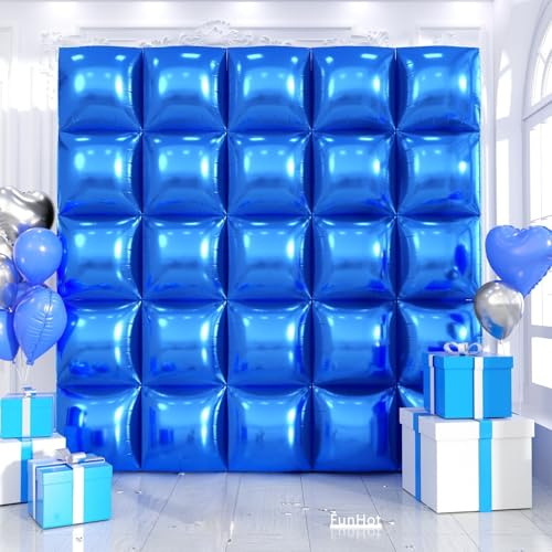 Blue Square Foil Balloon Wall,19 Inches Double Sided Chrome Square Balloons Tunnel Arch Kit for Bachelorette,Anniversary,Graduation,Birthday Party Background Decoration