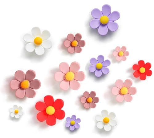 15 Stück 3D Blumen Kühlschrankmagnete Set, Starke Magnetkraft Bunte Dekorative Magnete in 5 Farben für Kühlschrank,Locker und Whiteboard,Dekorative Magnete Küche und Büro (5 Klein + 5 Mitte + 5 Groß)