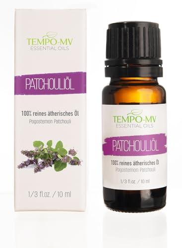 TEMPO-MV Ätherisches Patchouli Öl – 100 % Naturreines Öl – Erdig, Holzartig & Exotisch – Ideal für Aromatherapie, Massagen & Raumduft – 10ml Glasflasche
