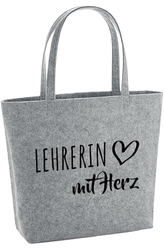 Huuraa Filzshopper Lehrerin mit Herz Geschenk | Große Filz Einkaufstasche 22 Liter Shopper Filztasche Geschenkidee herausnehmbarer Tasche innen